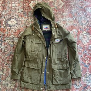 Penfield Green Utility Jacket Rain Jacket XS Flannel Plaid Parka
